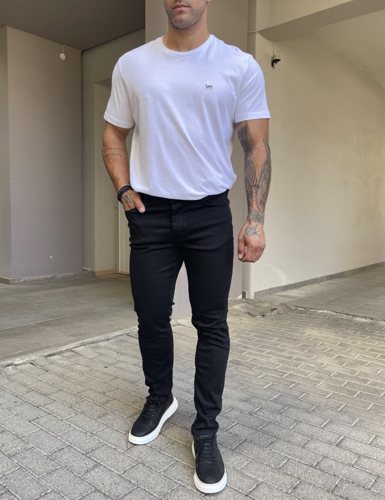 Ανδρικό μαύρο τζιν ελαστικό ίσια γραμμή με κουμπιά GB55272 φωτογραφία